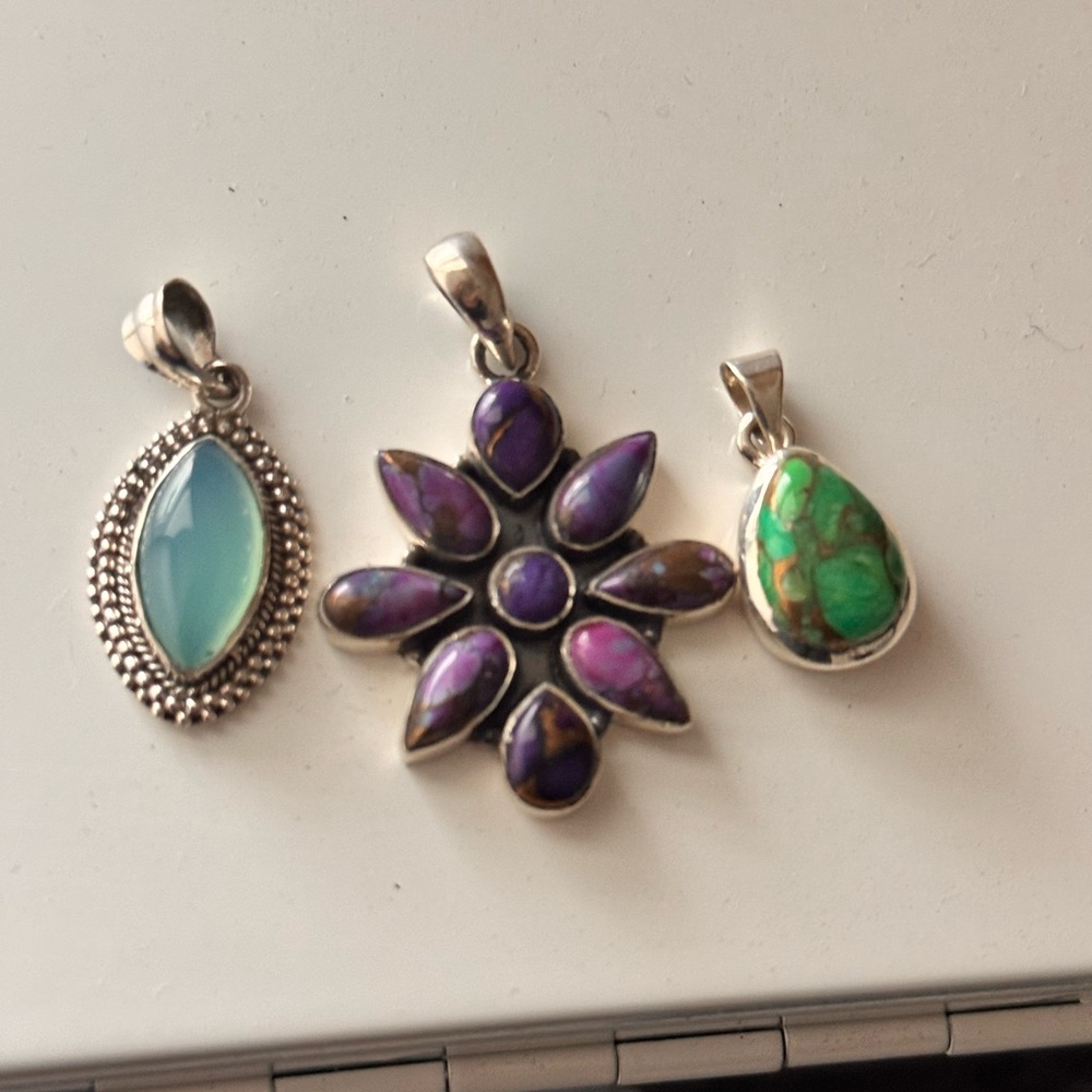 ✨ Vintage Pendant Trio | 925 Sterling Silver & Gemstone Lot ✨